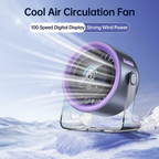 Coolhill Desktop Fan Turbo Table Fan, Travel Vacation Essentials for Office, 100-Speed Digital Display, Low Noise, Rechargeable Battery, Dual Adjustment Modes, Portable Quiet Cooling Fan, Tech Gadgets for Office Work Accessories