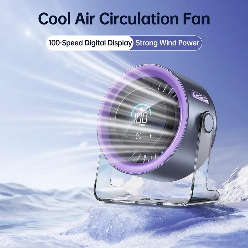 Coolhill Desktop Fan Turbo Table Fan, Travel Vacation Essentials for Office, 100-Speed Digital Display, Low Noise, Rechargeable Battery, Dual Adjustment Modes, Portable Quiet Cooling Fan, Tech Gadgets for Office Work Accessories
