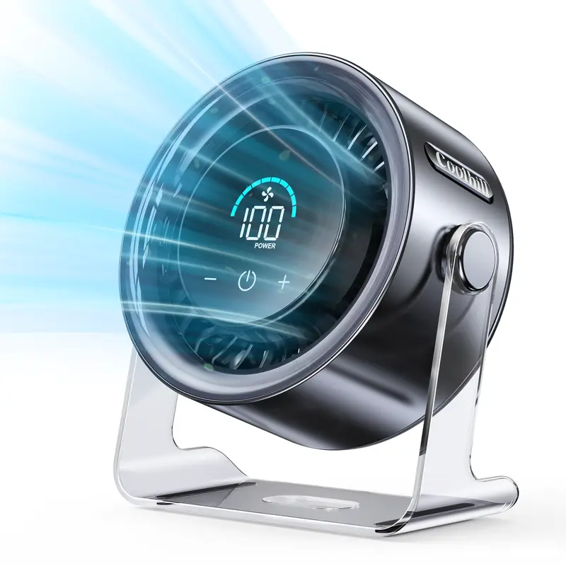 Coolhill Desktop Fan Turbo Table Fan, Travel Vacation Essentials for Office, 100-Speed Digital Display, Low Noise, Rechargeable Battery, Dual Adjustment Modes, Portable Quiet Cooling Fan, Tech Gadgets for Office Work Accessories